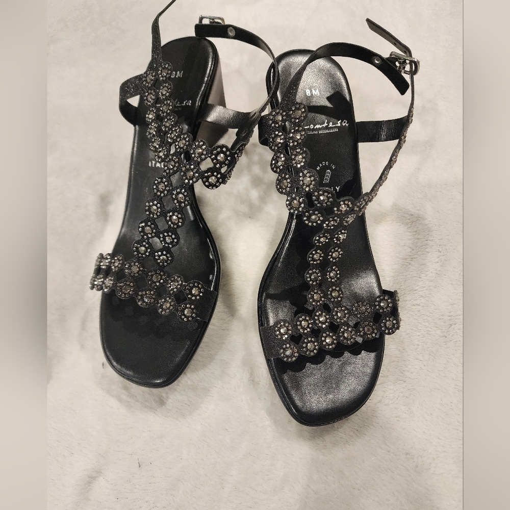 Blingy Black Wedge Sandals